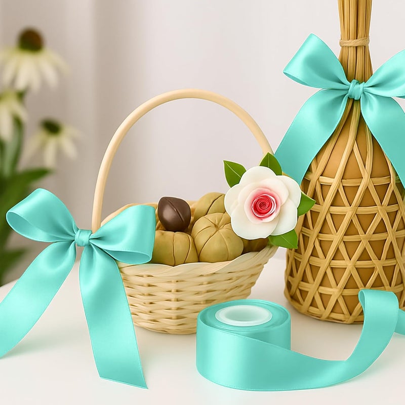 Fullive Mint Blue Ribbon for Gift Wrapping, 1 1/2 Inch 30Yards Ribbons for Crafts, Polyester Solid Satin Ribbon for Flower Bouquet Easter Birthday Christmas Decorations Floral Arrangements DIY Bows - Image 5